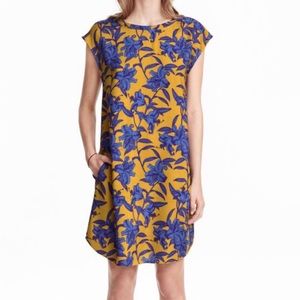 H&M Mustard Yellow/Blue Floral Patterned Dress
